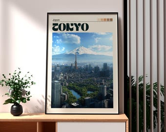 Tokyo Cityscape Print: Japan Travel Poster, Fuji-san Art