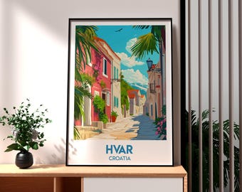 Impresión de la isla de Hvar: póster de viaje a Croacia, papel semibrillante