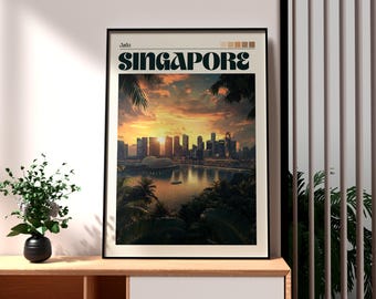 Singapore Travel Poster: Marina Bay Cityscape Art Print