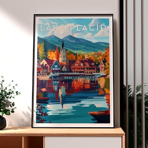 Póster de Lake Placid - Impresión del Parque Nacional Adirondack - Arte mural del estado de Nueva York - Póster del estado de EE. UU. - Arte mural de EE. UU. - Arte mural de Lake Placid, Nueva York