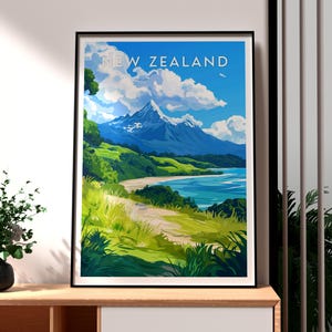 New Zealand Poster - New Zealand Travel Art - Dunedin Print - Aoraki Poster - New Zealand Poster - Mountains Wall Art - NZ Poster Nature