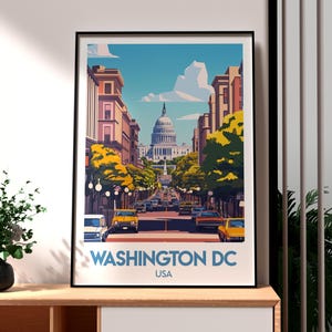 Impresión de Washington DC - Arte mural de un estado de EE. UU. - Póster de Washington DC - El Capitolio - La Casa Blanca - Arte mural de Washington - Póster del estado de DC
