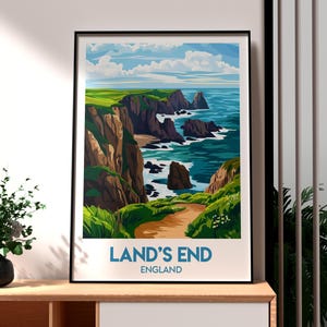 Lands End Print - Cornwall Wall Art -  England Beach Poster - Travel Wall Art - Penzance Poster - Penzance Art - UK AONB Poster - Nature UK