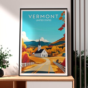 Arte mural de Vermont - Impresión de Vermont - Póster del estado de Vermont - Arte mural de EE. UU. - Regalo para viajeros - Impresión de viaje a EE. UU. - Póster de Burlington, Vermont