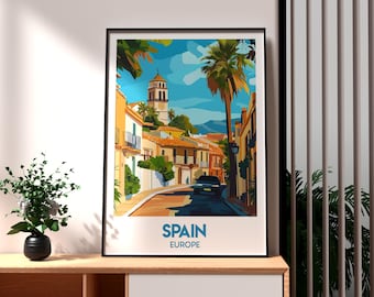 Reisposter Spanje: kunstafdruk mediterraan dorp