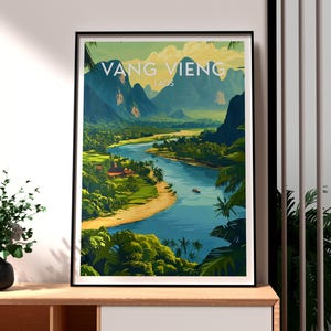 Vang Vieng Travel Print - Laos Wall Art - Vientiane Wall Art - Travel Wall Art - Laos Mountains Poster - SE Asia Art - Laos Poster