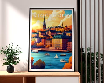 Stockholm Sweden Art Print: Travel Poster, Old Town Illustration