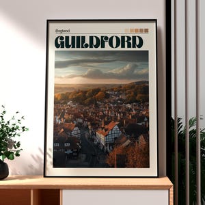 Guildford Print - Guildford Wall Art - Guildford England Poster - Travel Wall Art - UK Town Poster - Guildford Art - Surrey Travel Art