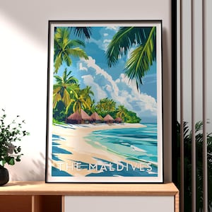 The Maldives Poster - The Maldives Wall Art - The Maldives Beach Art - The Maldives Resort Poster - The Maldives Travel Print - Maldives Hut