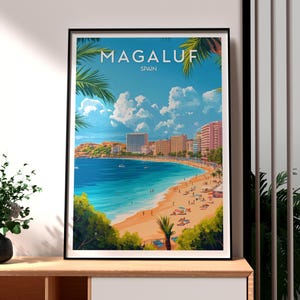 Impresión de Magaluf - Arte mural de Mallorca - Póster de la franja de Magaluf - Arte mural de viajes - Póster de viajes a España - Póster de Mallorca - Impresión de España - Playa de Maga