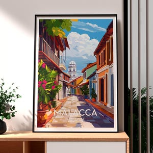 Impression de Malacca - art mural Malaisie - affiche de la ville de Malacca - Jonker Street Art - art de voyage en Malaisie - affiche de randonnée - Melaka, Malaisie