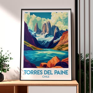 Impression Torres del Paine - art mural montagnes Patagonie - affiche parc national Torres del Paine - affiche voyage Chili - art nature Patagonie