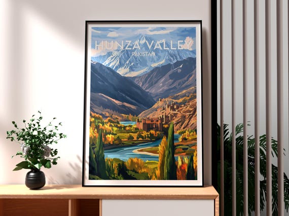 Hunza Valley Pakistan Travel Poster: Mountain Landscape Art Print