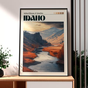 Impresión de Idaho - Arte mural de Idaho - Póster del estado de Idaho - Arte mural de EE. UU. - Regalo para viajeros - Impresión de viaje a EE. UU. - Póster de Idaho - Boise, Idaho