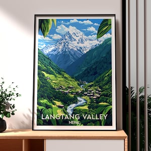 Poster Langtang Valley - kunst aan de muur Himalaya - Nepal Print - Everest Wall Art - Nepal Trekking Poster - kunst Langtang Valley - Nepal