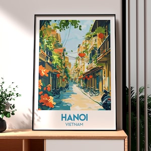 Impresión de Hanói - Arte mural de Vietnam - Póster de Hanói - Arte mural de viajes - Póster de Vietnam - Póster de mochilero - Póster de Vietnam del Norte - Barrio Antiguo