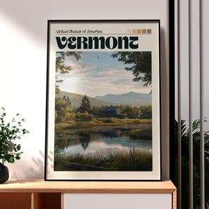Arte mural de Vermont - Impresión de Vermont - Póster del estado de Vermont - Arte mural de EE. UU. - Regalo para viajeros - Impresión de viaje a EE. UU. - Póster de Burlington, Vermont