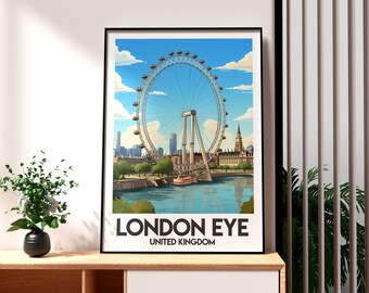 London Eye Art Print: Modern Travel Poster, United Kingdom