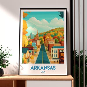 Impresión de Arkansas - Arte mural de Arkansas - Póster del estado de EE. UU. - Póster de aguas termales de Arkansas - Impresión de viaje a EE. UU. - Impresión de Little Rock - Arte mural de EE. UU.