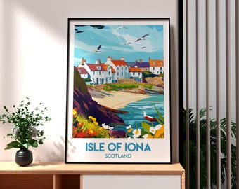 Isle of Iona Skottland Tryck: Halvblank reseaffisch