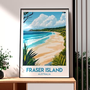 Fraser Island Print - K&#39;Gari Island Wall Art -  Australia Travel Poster - Travel Wall Art - Australia Coast Poster - Fraser Island Art