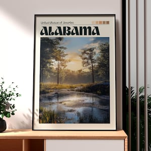 Impresión de Alabama - Arte mural de Alabama - Póster del estado de EE. UU. - Póster de Birmingham, Alabama - Impresión de viaje a EE. UU. - Regalo para el estado de Alabama - Arte mural de EE. UU.