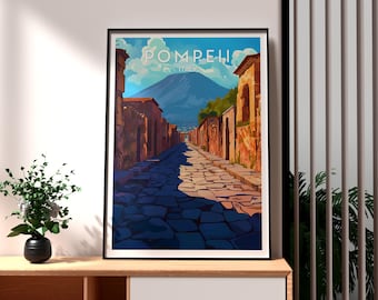 Pompeii Italy Art Print: Mount Vesuvius Travel Poster