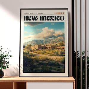 Impresión de Nuevo México - Arte mural de Nuevo México - Póster del estado de Nuevo México - Arte mural de EE. UU. - Regalo para viajeros - Impresión de viaje a EE. UU. - Arte mural de Santa Fe