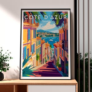 Poster Cote D'Azur - Frankreich Wandkunst - Die französische Riviera Poster - Frankreich Reisedruck - Frankreich Küstenkunst