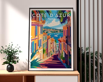 Póster de la Costa Azul - Arte mural de Francia - Póster de la Riviera Francesa - Impresión de viaje a Francia - Impresión de viaje a Francia - Arte costero francés