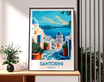 Santorini Greece Print: Travel Poster, White Buildings (Semi-Gloss)