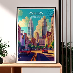 Arte mural de Ohio - Impresión de Ohio - Póster del estado de Ohio - Arte mural de EE. UU. - Regalo para viajeros - Impresión de viaje a EE. UU. - Póster de Cleveland, Ohio - Cleveland