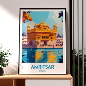 Impresión de viaje de Amritsar - Arte mural de Punjab - Arte de la India - Arte mural de viajes - Póster punjabi - Impresión navideña - Regalo para viajeros - Templo Dorado