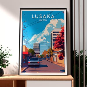 Lusaka Poster - Zambia Print - Lusaka Travel Wall Art - Africa Travel Art - Zambia Art - African Wildlife Poster - Lusaka City Wall Art