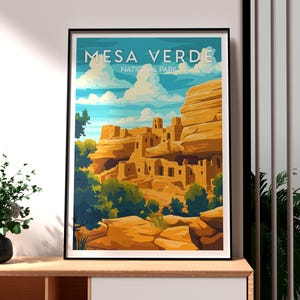 Impresión del Parque Nacional Mesa Verde - Arte mural de Colorado - Arte mural de Mesa Verde - Arte mural de viajes - Póster del Parque Nacional de EE. UU. - Póster de Mesa Verde