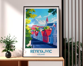 Impressão artística de Reykjavik, Islândia: pôster de viagem