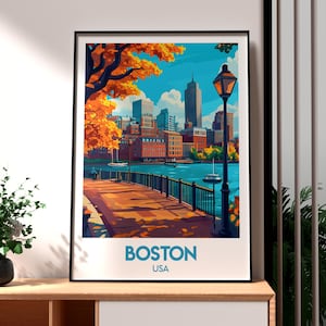 Impresión de Boston - Arte mural de Boston, Massachusetts - Póster de un estado de EE. UU. - Arte mural de EE. UU. - Regalo para viajeros - Impresión de viaje a EE. UU. - Arte mural de Boston