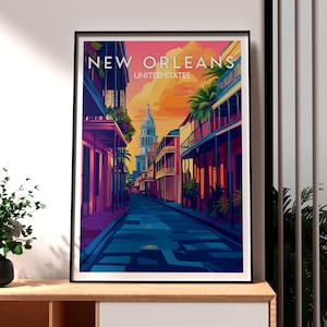 Arte mural de Nueva Orleans - Impresión de Luisiana - Póster del estado de Luisiana - Arte mural de EE. UU. - Regalo para viajeros - Impresión de viaje a EE. UU. - Barrio Francés