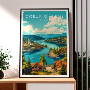 Impresión de Coeur d'Alene - Impresión de Idaho - Arte mural de Idaho - Arte mural de EE. UU. - Regalo para viajeros - Impresión de viaje a EE. UU. - Póster de la playa de Coeur d'Alene