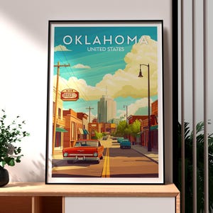 Arte mural de Oklahoma - Impresión de Oklahoma - Póster del estado de Oklahoma - Arte mural de EE. UU. - Regalo para viajeros - Impresión de viaje a EE. UU. - Póster de Tulsa, Oklahoma
