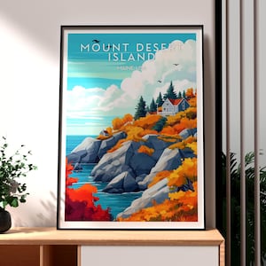 Impresión de Mount Desert Island - Arte mural de Maine - Póster del estado de EE. UU. - Arte mural de Maine - Regalo para viajeros - Impresión de viajes a EE. UU. - Mount Desert Island