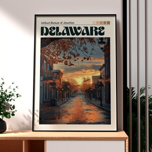 Impresión de Delaware - Arte mural de Delaware - Póster del estado de EE. UU. - Arte mural de EE. UU. - Regalo para viajeros - Impresión de viaje a EE. UU. - Wilmington, Delaware