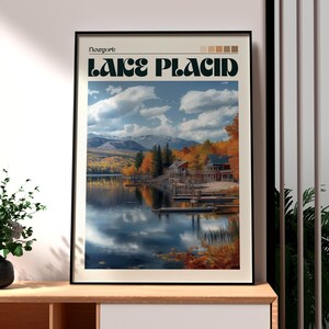 Póster de Lake Placid - Impresión del Parque Nacional Adirondack - Arte mural del estado de Nueva York - Póster estatal de EE. UU. - Arte mural de EE. UU. - Arte mural de Lake Placid, NY