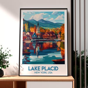 Póster de Lake Placid - Impresión del Parque Nacional Adirondack - Arte mural del estado de Nueva York - Póster del estado de EE. UU. - Arte mural de EE. UU. - Arte mural de Lake Placid, Nueva York