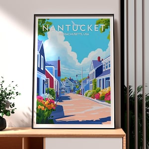Impresión de Nantucket - Arte mural de Massachusetts - Póster del estado de EE. UU. - Arte mural de EE. UU. - Regalo para viajeros - Impresión de viajes a EE. UU. - Arte mural de Nantucket