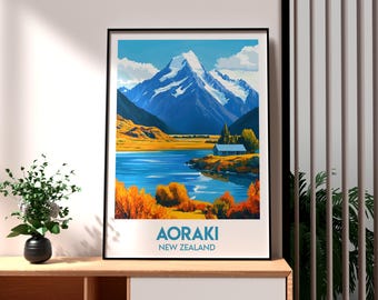 Aoraki Mount Cook Print: New Zealand Travel Poster
