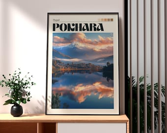 Pokhara Nepal Poster: Himalayas Travel Art Print