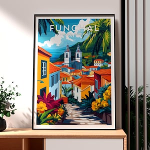 Impression de voyage Funchal - Art mural Funchal - Art du Portugal - Madère Funchal - Poster Portugal - Cadeau pour voyageur - Funchal Madère Portugal