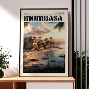 Póster de Mombasa - Impresión de Kenia - Arte de viaje a Mombasa - Arte de viaje a África - Arte mural de Kenia - Póster de vida silvestre africana - Arte de viaje a Mombasa
