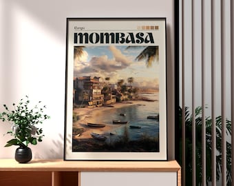 Mombasa Kenya Travel Poster: Africa Wall Art Print